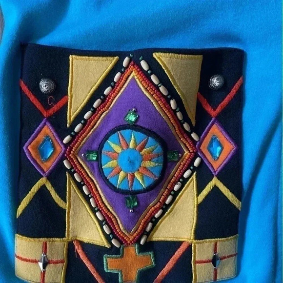 IB Diffusion Turquoise Blue Cotton WMN Cardigan with beadings and Jewels - SZ M - Picture 6 of 10